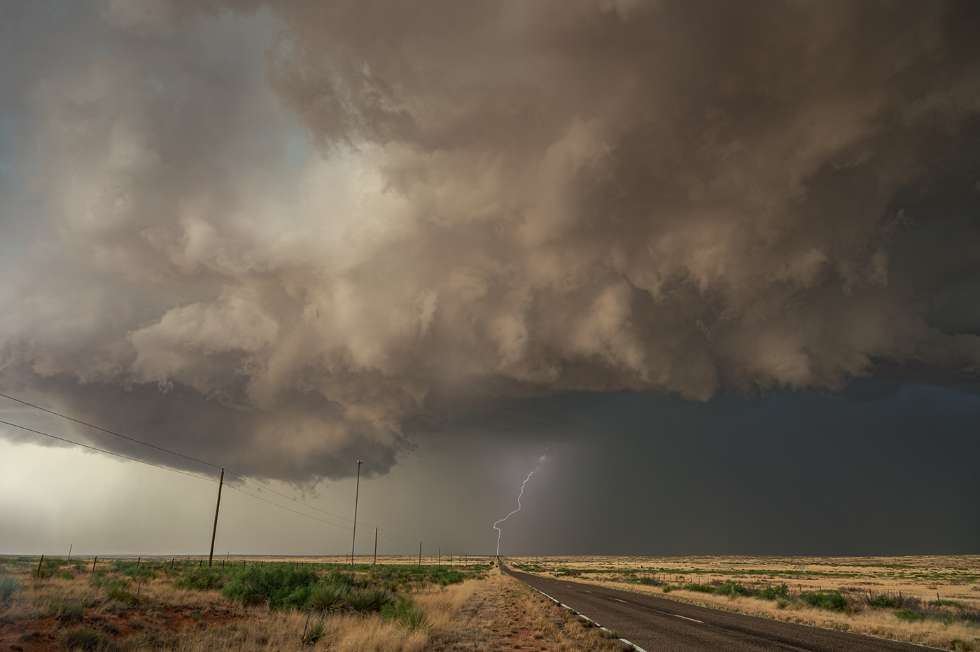 Lightning strikes the end of the highway in New Mexico