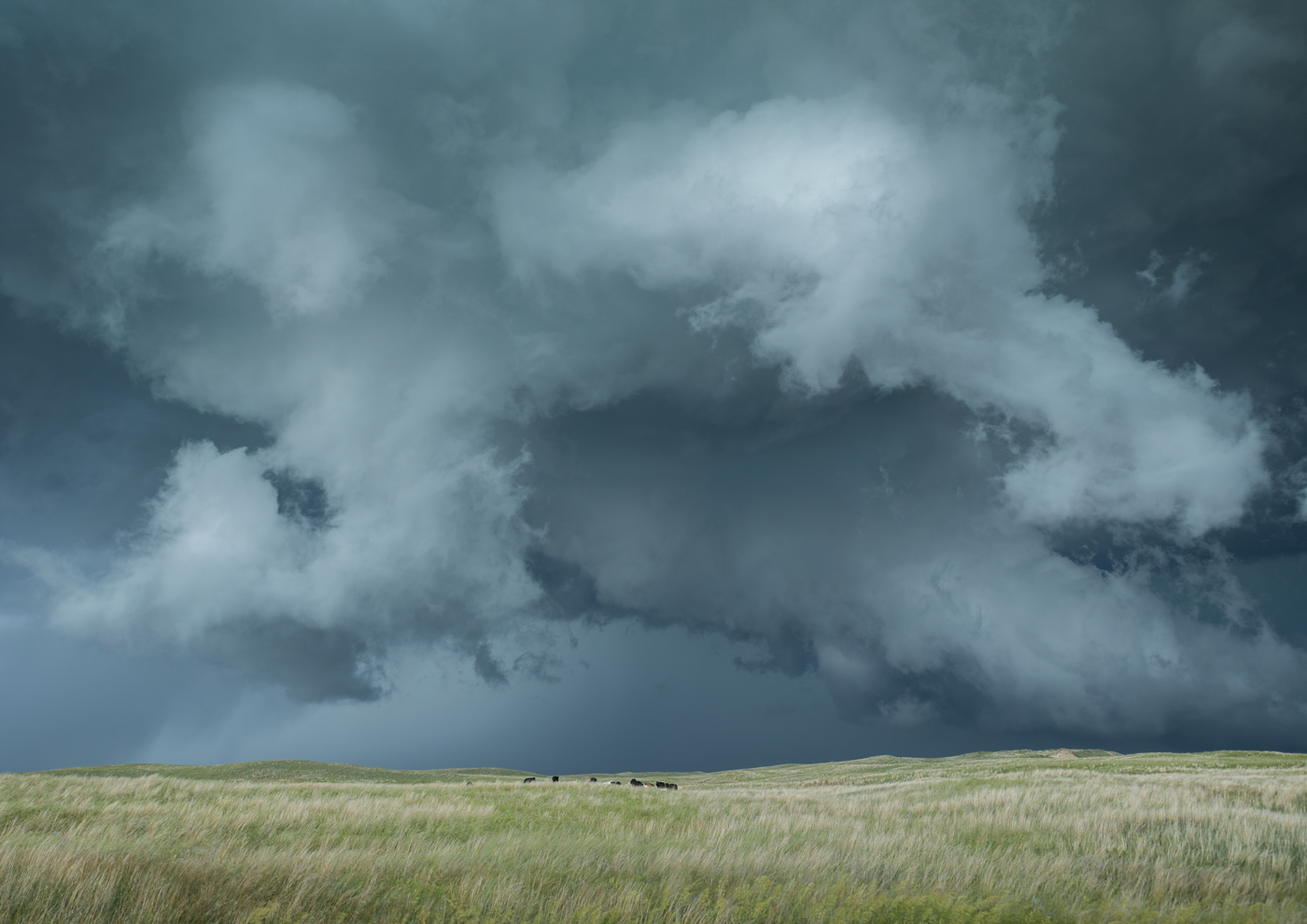 Dramatic storm cloudscape with a vast, open landscape below.