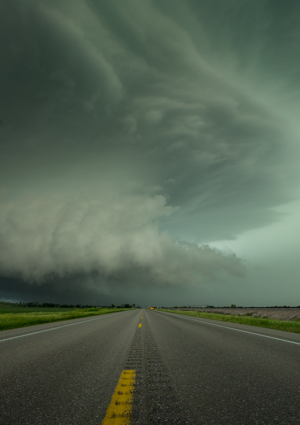 Dramatic supercell thunderstorm with dark clouds and a well-defined updraft base.